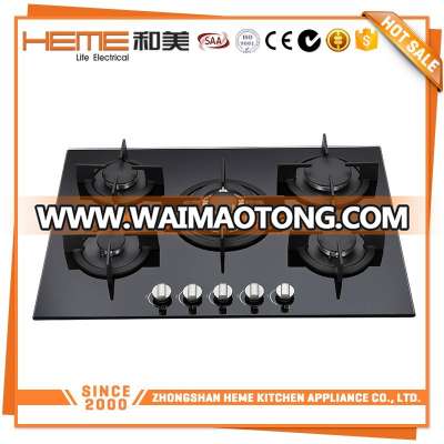 Long lifetime kitchen appliance 5 burners best glass type built in gas stove / gas hob / gas cooker